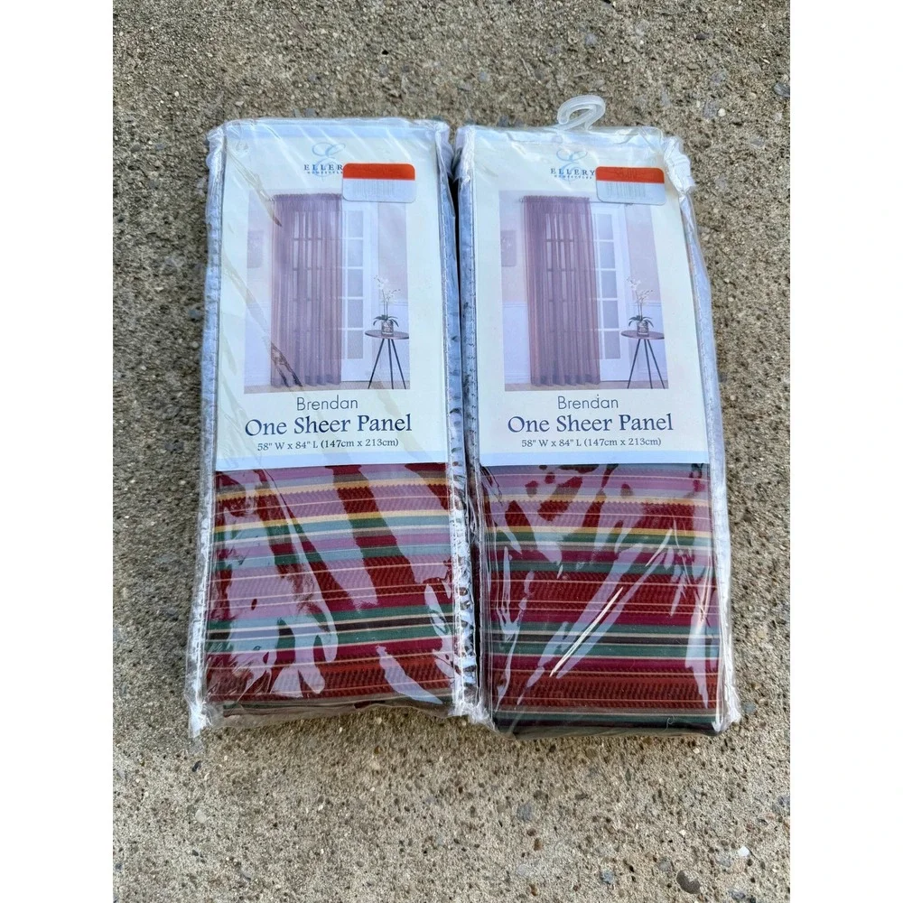 Ellery Homestyles Brendan Sheer Curtain Panels 58x84 Set of 2 Striped Multicolor